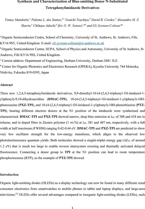 Synthesis and Characterization of Blue-emitting Donor N 