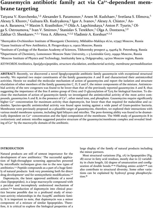 Gausemycin antibiotic family act via Ca2+-dependent mem-brane targeting ...