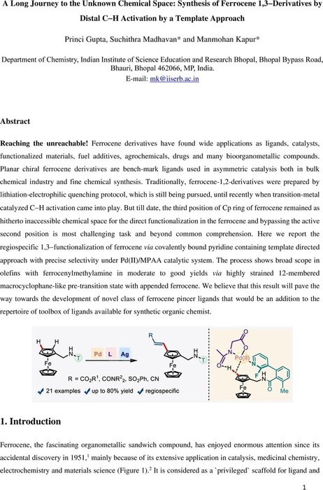 A Long Journey to the Unknown Chemical Space: Synthesis of Ferrocene 1 ...