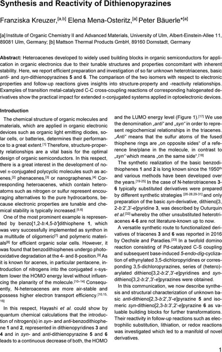 Synthesis and Reactivity of Dithienopyrazines | Organic Chemistry