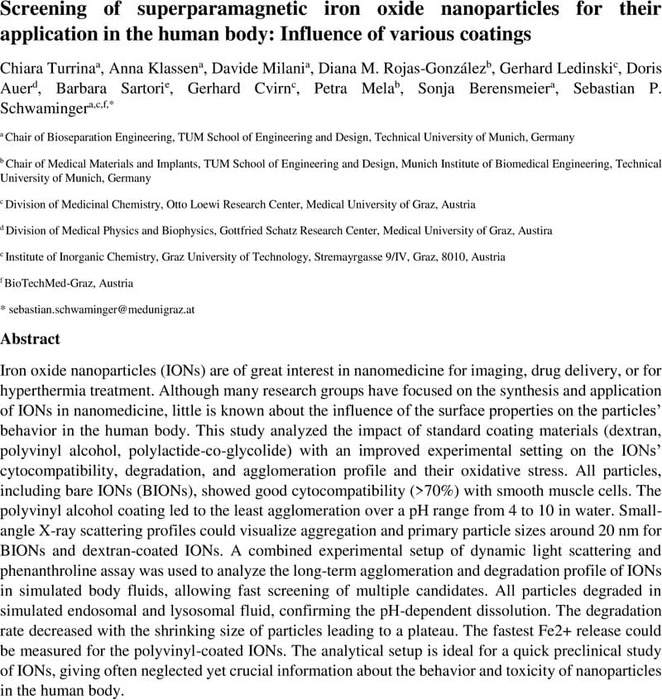 Screening of superparamagnetic iron oxide nanoparticles for their ...