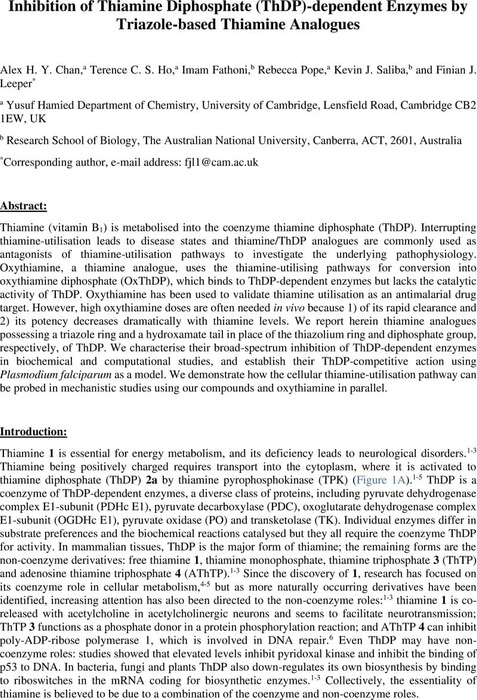 Inhibition of Thiamine Diphosphate (ThDP)-dependent Enzymes by Triazole ...