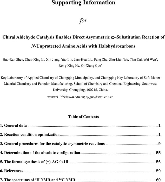 Chiral Aldehyde Catalysis Enables Direct Asymmetric Substitution ...