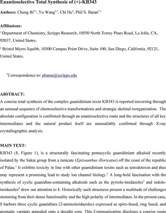 Enantioselective Total Synthesis of (+)-KB343 | Organic Chemistry