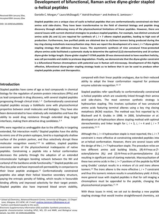 Development of bifunctional, Raman active diyne-girder stapled alpha ...