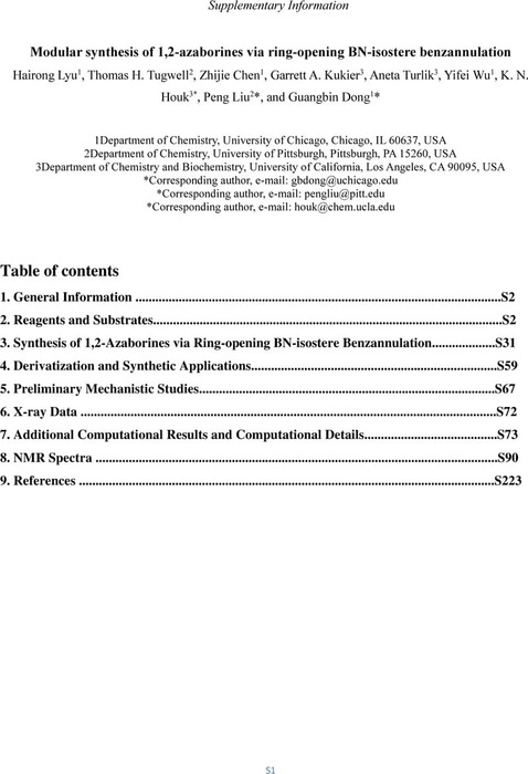 Modular Synthesis Of 1,2-azaborines Via Ring-opening BN-isostere ...