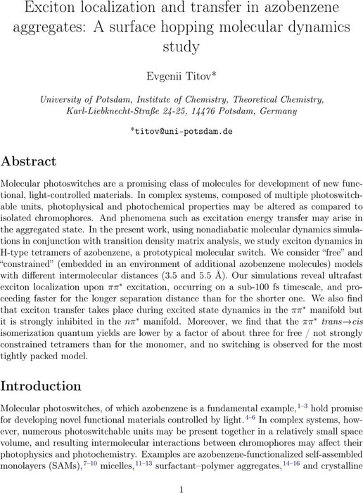 Exciton localization and transfer in azobenzene aggregates: A surface ...