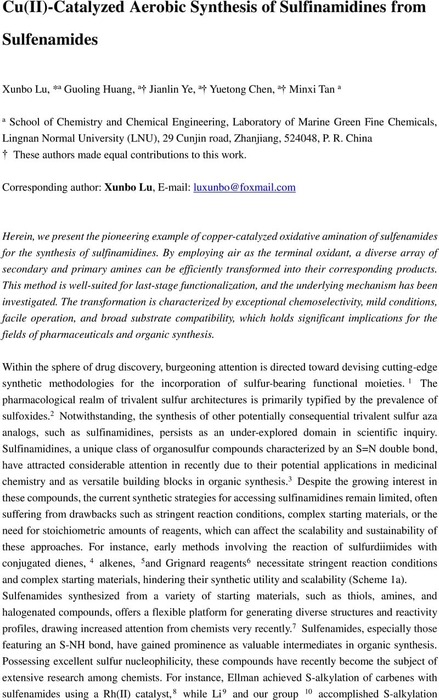 Cu(II)-Catalyzed Aerobic Synthesis of Sulfinamidines from Sulfenamides ...