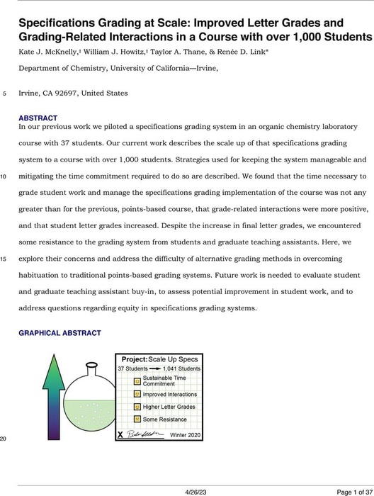 Specifications grading at scale improved letter grades and grading