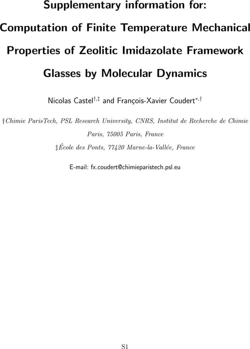 Computation Of Finite Temperature Mechanical Properties Of Zeolitic ...