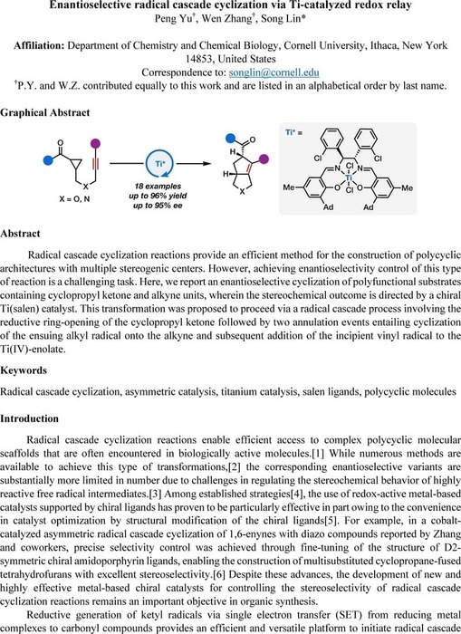 Song Lin  Department of Chemistry and Chemical Biology