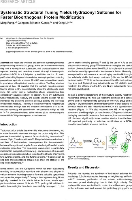 Systematic Structural Tuning Yields Hydrazonyl Sultones for Faster ...