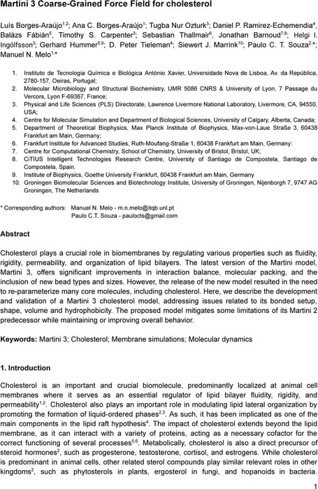 Martini 3 Coarse-Grained Force Field for cholesterol | Theoretical and ...