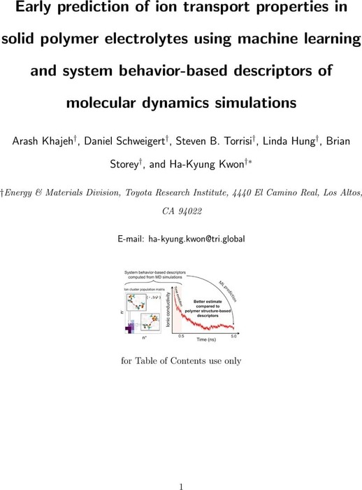 Early Prediction Of Ion Transport Properties In Solid Polymer ...