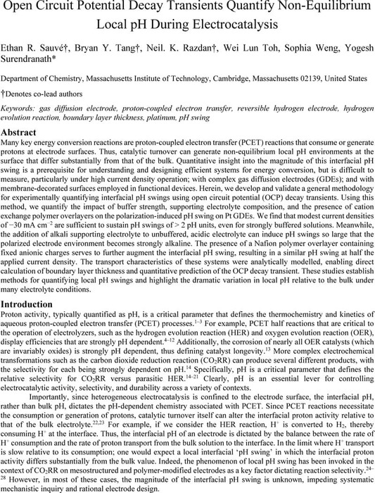 Open Circuit Potential Decay Transients Quantify Non Equilibrium Local Ph During