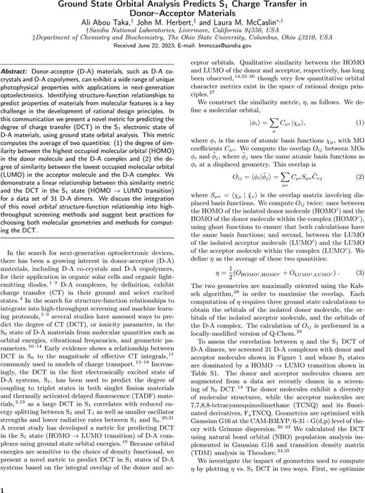 Ground State Orbital Analysis Predicts S1 Charge Transfer in Donor ...