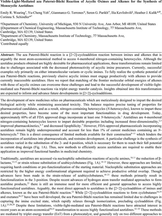 Visible-Light-Mediated aza Paternò-Büchi Reaction of Acyclic Oximes and ...