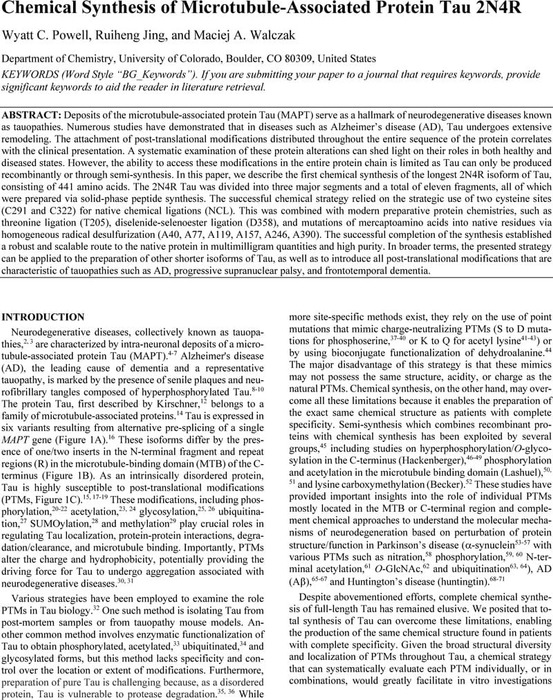 Chemical Synthesis of Microtubule-Associated Protein Tau 2N4R ...