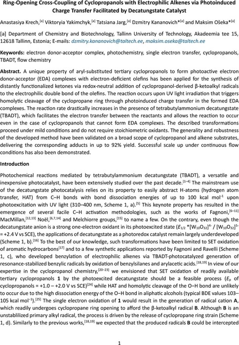 Ring-Opening Cross-Coupling of Cyclopropanols with Electrophilic ...