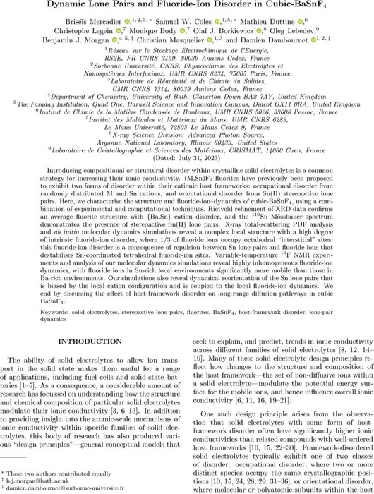 Dynamic Lone Pairs and Fluoride-Ion Disorder in Cubic-BaSnF4 ...