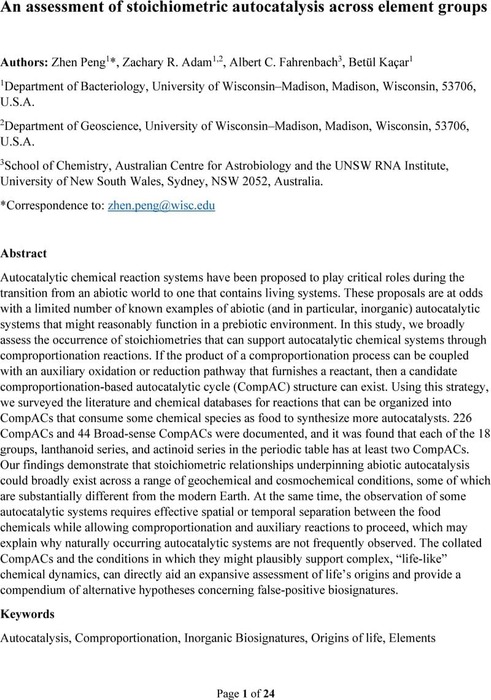 An assessment of stoichiometric autocatalysis across element groups ...