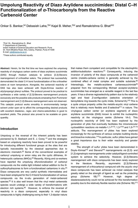 Umpolung Reactivity of Diazo Arylidene succinimides: Distal C–H ...