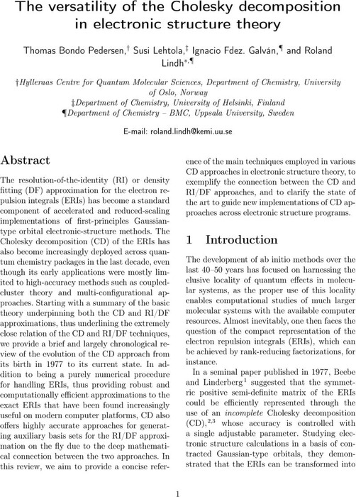 The versatility of Cholesky decomposition in electronic structure ...