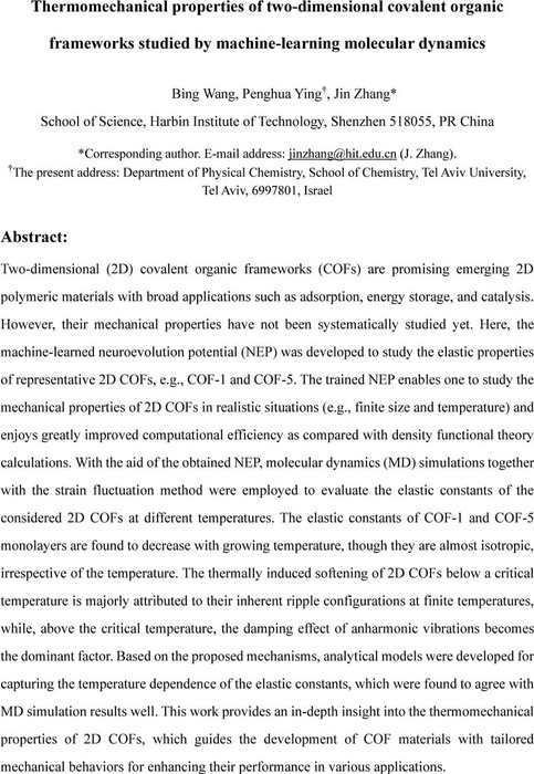 Thermomechanical Properties Of Two-dimensional Covalent Organic ...