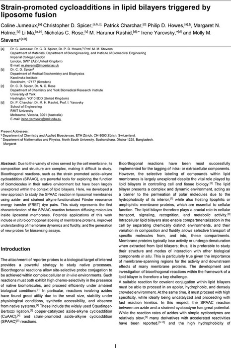 Strain-promoted Cycloadditions In Lipid Bilayers Triggered By Liposome 