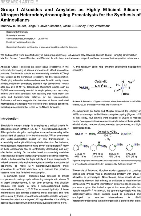 Group I Alkoxides and Amylates as Highly Efficient Silicon–Nitrogen ...