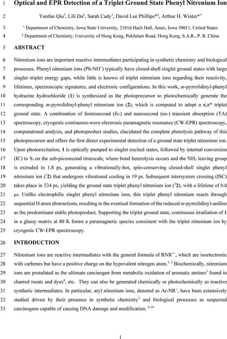 Optical and EPR Detection of a Triplet Ground State Phenyl Nitrenium ...