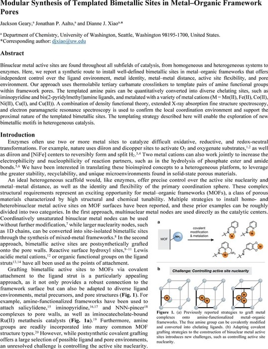 Modular Synthesis Of Templated Bimetallic Sites In Metal–Organic ...