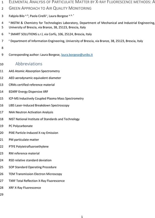 ELEMENTAL ANALYSIS OF PARTICULATE MATTER BY X-RAY FLUORESCENCE METHODS ...