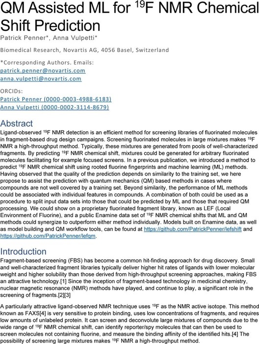 QM Assisted ML for 19F NMR Chemical Shift Prediction | Theoretical and ...