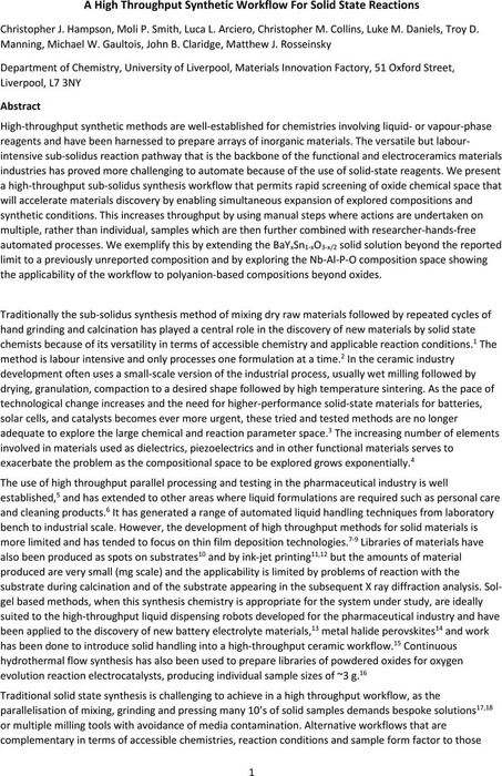 A High Throughput Synthetic Workflow For Solid State Reactions ...