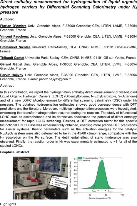 Direct Enthalpy Measurement For Hydrogenation Of Liquid Organic ...