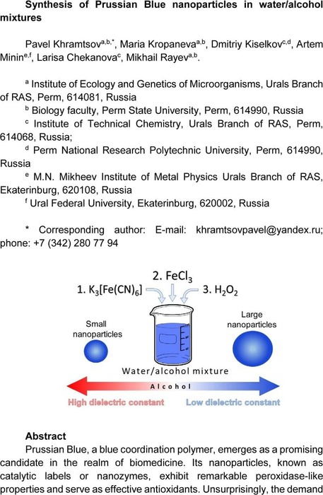 Synthesis Of Prussian Blue Nanoparticles In Water/alcohol Mixtures ...