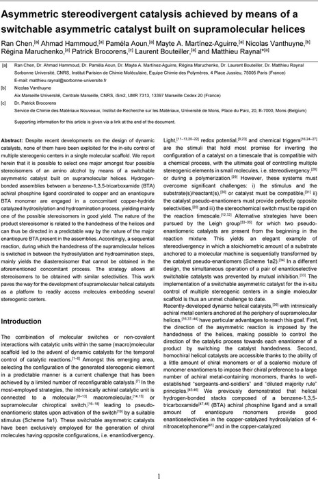 Asymmetric stereodivergent catalysis achieved by means of a switchable ...