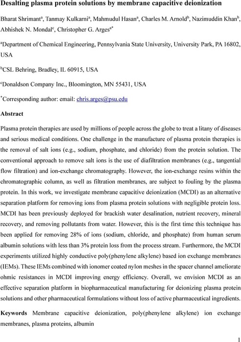 Desalting plasma protein solutions by membrane capacitive deionization ...