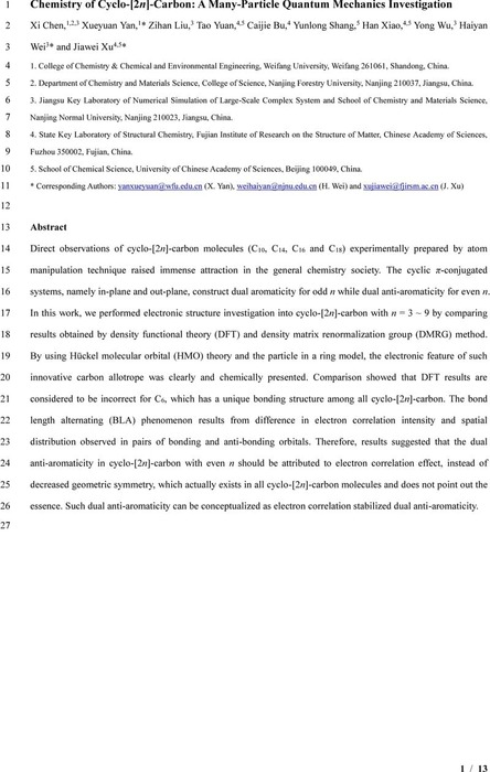 Chemistry of Cyclo-[2n]-Carbon: A Many-Particle Quantum Mechanics ...