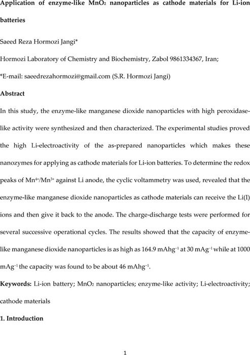 Application Of Enzyme-like MnO2 Nanoparticles As Cathode Materials For ...