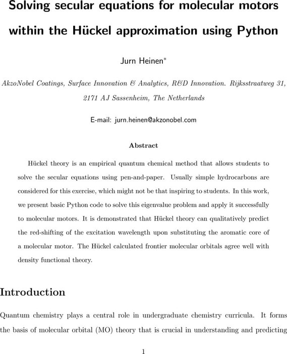 Solving secular equations for molecular motors within the Hückel ...