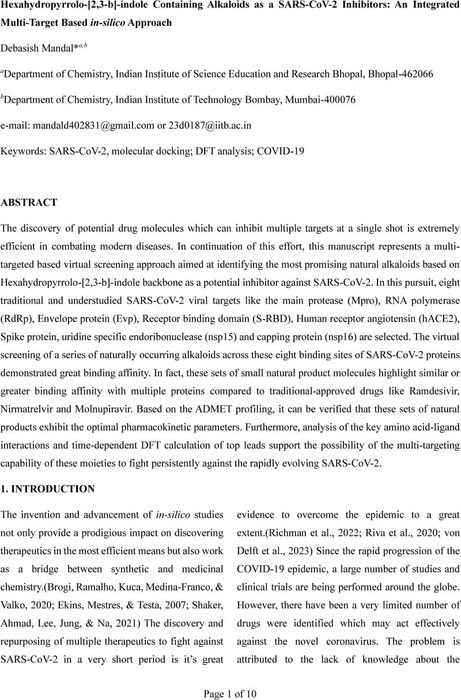 Hexahydropyrrolo [2 3 B] Indole Containing Alkaloids As A Sars Cov 2