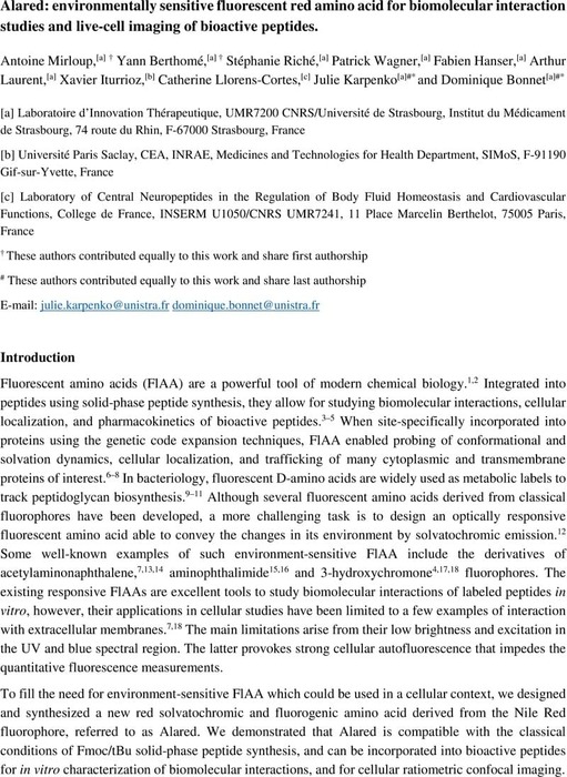 Alared: Environmentally Sensitive Fluorescent Red Amino Acid For 