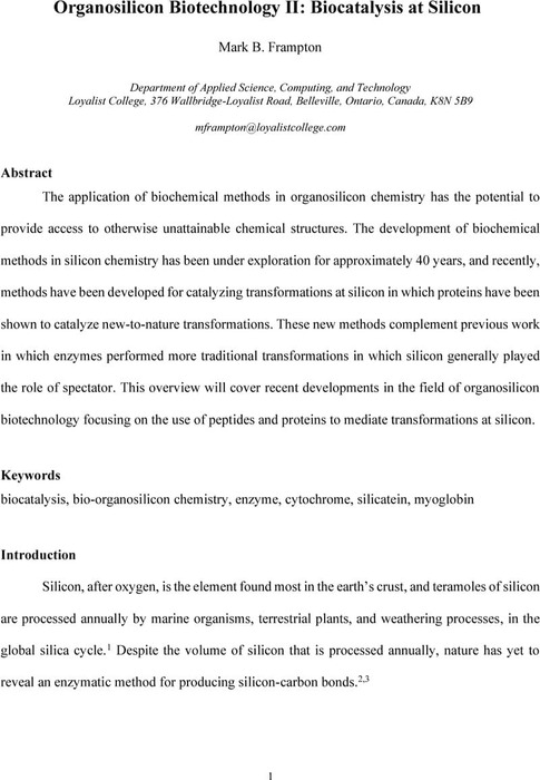 Organosilicon Biotechnology II: Biocatalysis at Silicon | Catalysis ...