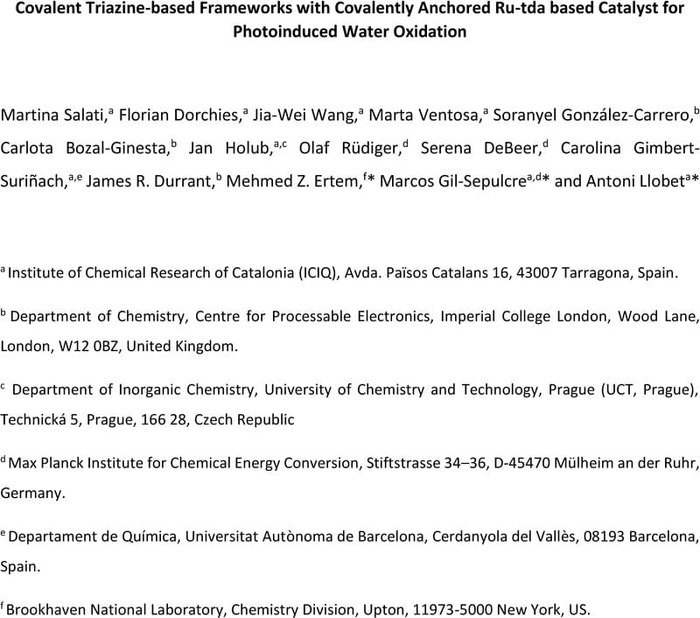 Covalent Triazine-based Frameworks with Covalently Anchored Ru-tda ...