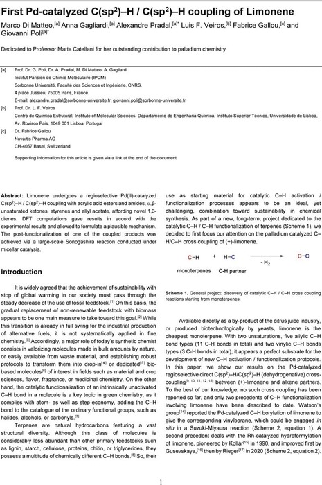 First Pd-catalyzed C(sp2)–H / C(sp2)–H coupling of Limonene | Organic ...