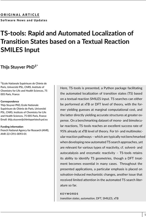 TS-tools: Rapid and Automated Localization of Transition States based ...