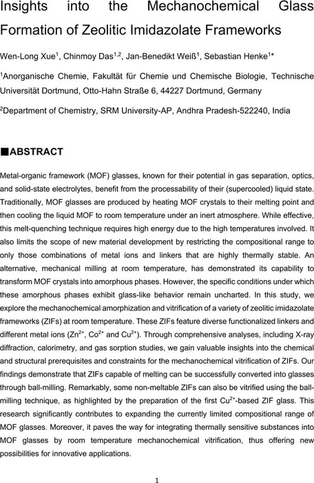 Insights into the Mechanochemical Glass Formation of Zeolitic ...