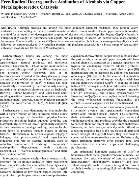 Free-Radical Deoxygenative Amination of Alcohols via Copper ...